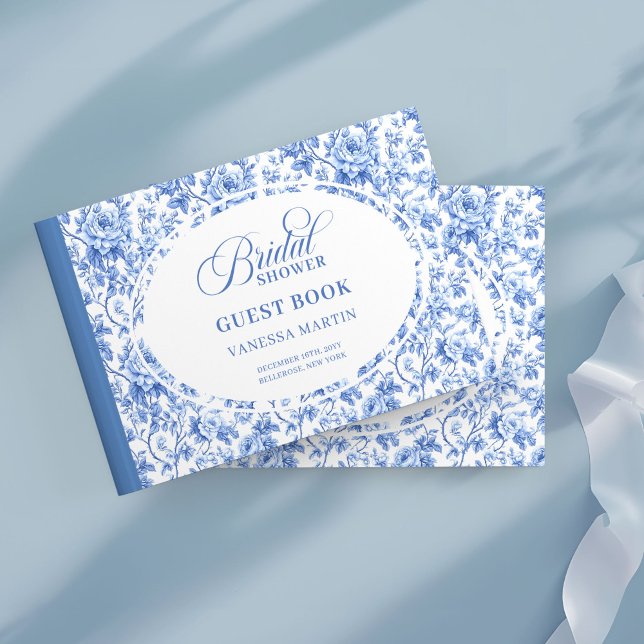 Libro De Visitas Chic Azul Marino Toile Rosas Bridal Shower Invitad (Chic Navy Blue Toile Roses Bridal Shower GuestBk

)