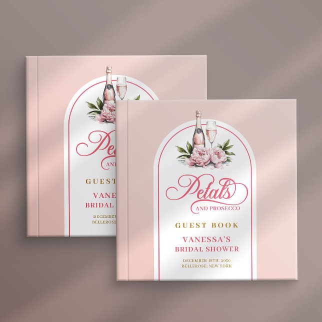 Libro De Visitas Chic blush gold pétalos prosecco despedida de solt (Chic blush gold petals prosecco bridal guest log)