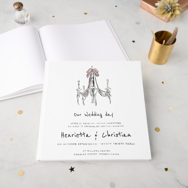 Libro De Visitas Chic Chandelier Script Wedding Guest Book (Anverso Abierto)