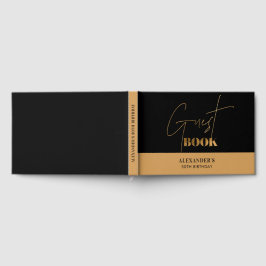 Libro De Visitas Chic Cumpleaños en Negro y Dorado con Letra Script