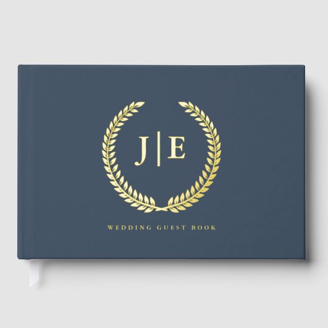 Libro De Visitas Chic Elegant Wreath Monogram Wedding (Anverso)