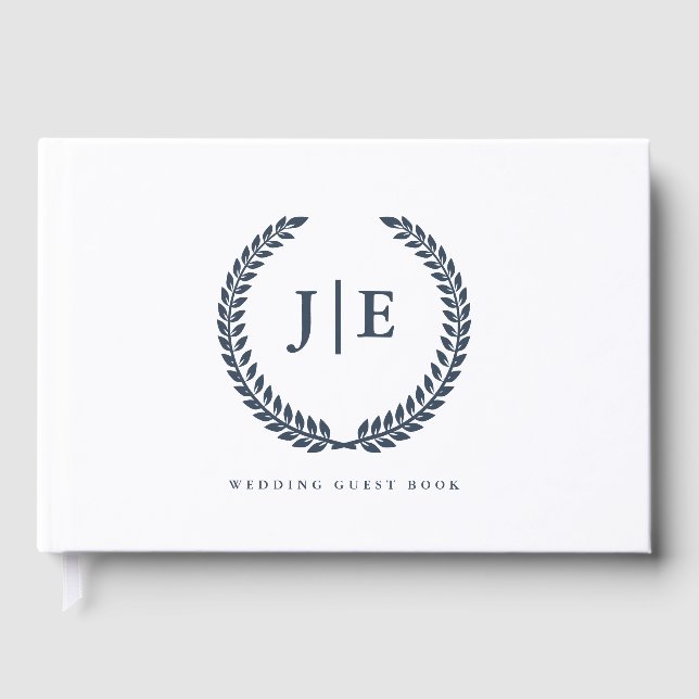 Libro De Visitas Chic Elegant Wreath Monogram Wedding (Anverso)