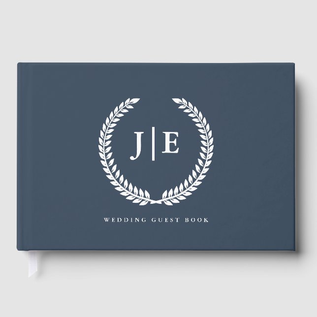 Libro De Visitas Chic Elegant Wreath Monogram Wedding (Anverso)