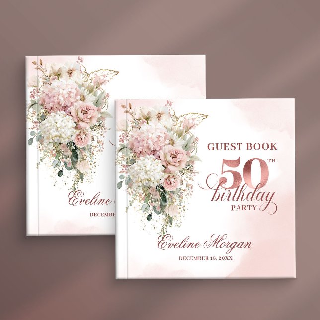 Libro De Visitas Chic Rose Gold Blush Flowers 50th Birthday Guestbo (Chic Rose Gold Blush Flowers 50th Birthday Guestbook)