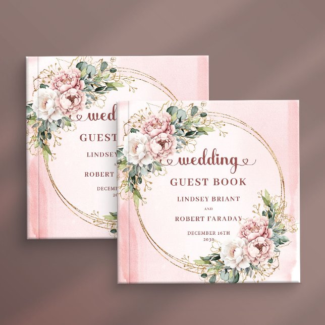 Libro De Visitas Chic Rose Gold Flowers and Greenery Wedding Guest  (Chic Rose Gold Flowers and Greenery Wedding Guest Book)