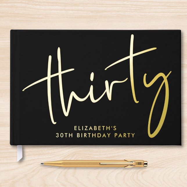 Libro De Visitas Chic Script Black 30th Birthday Party (Subido por el creador)