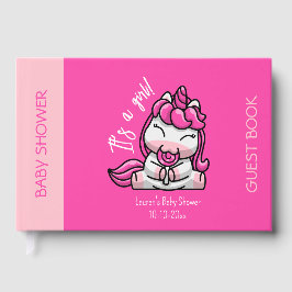 Libro De Visitas Chica bebé rosa Unicornio Fiesta de revelación de 