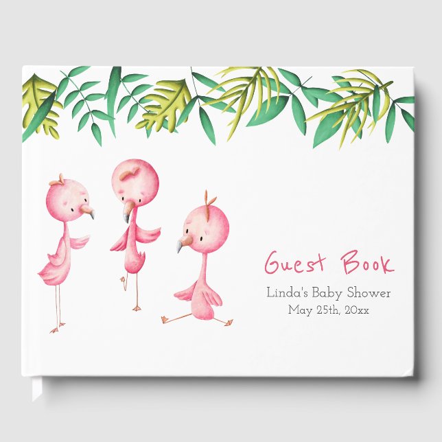 Libro De Visitas Chica de flamengo rosado lindo Baby Shower (Anverso)