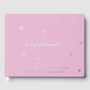 Libro De Visitas Chica de invierno Lavender Pink Snowflakes Baby Sh