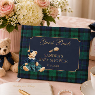 Libro De Visitas Chica de osito de peluche a cuadros Baby Shower