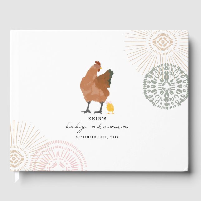 Libro De Visitas Chica de pollo Baby Shower Sage rosa (Anverso)