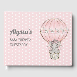 Libro De Visitas Chica elefante globo aerostático rosa Baby Shower 