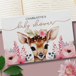 Libro De Visitas Chica Floral Woodland Deer Pink Gold Baby Shower