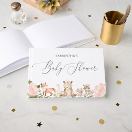 Libro De Visitas Chica lindo Woodland Animales Pink Baby Shower
