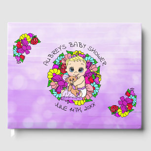 Libro De Visitas Chica morado Baby Shower Bebé caucásico Whimsical