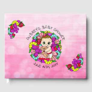 Libro De Visitas Chica rosa Baby Shower Bebé caucásico Whimsical