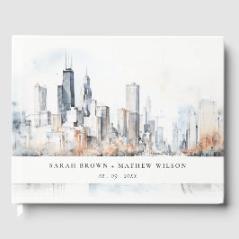 Libro De Visitas Chicago, Illinois City Scape Watercolor Boda
