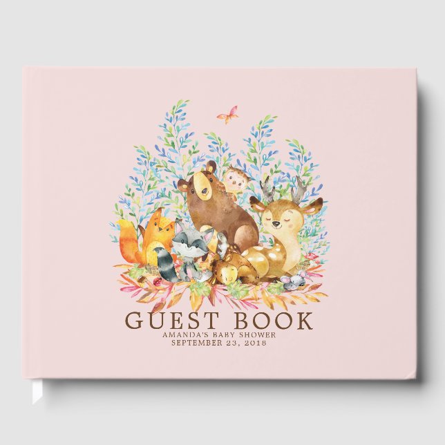 Libro De Visitas Chicas Woodland Baby Shower Guest Book (Anverso)