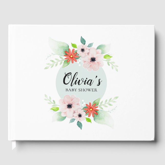Libro De Visitas Chico - Baby Shower Floral Botánico Elegante (Anverso)
