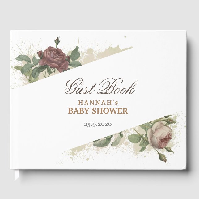 Libro De Visitas Chico bautizo moderno Marsala floral rústico burgu (Anverso)