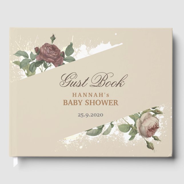 Libro De Visitas Chico Burgundy Floral Rústico Moderno Baby Shower (Anverso)