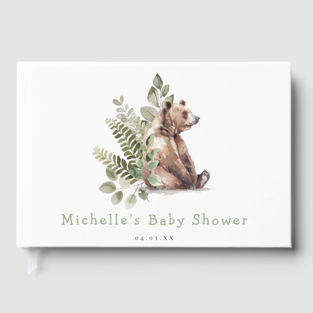 Libro De Visitas Chico de Acuarela del Bosque Baby Shower (Anverso)