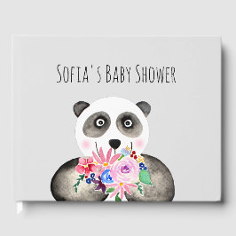 Libro De Visitas Chico Panda y Flores Acuarela Baby Shower