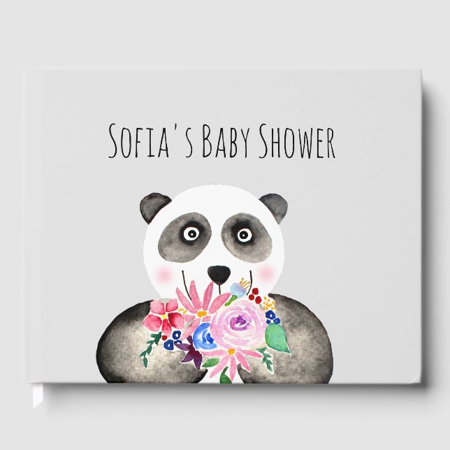 Libro De Visitas Chico Panda y Flores Acuarela Baby Shower (Anverso)