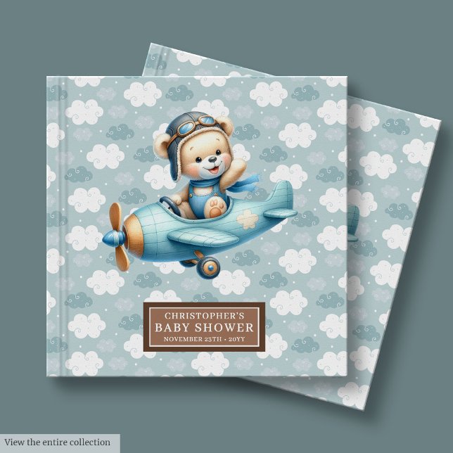 Libro De Visitas Chico personalizado Baby Shower Guest Book Teddy B (Personalized Boy Baby Shower Guest Book Teddy Bear Pilot)