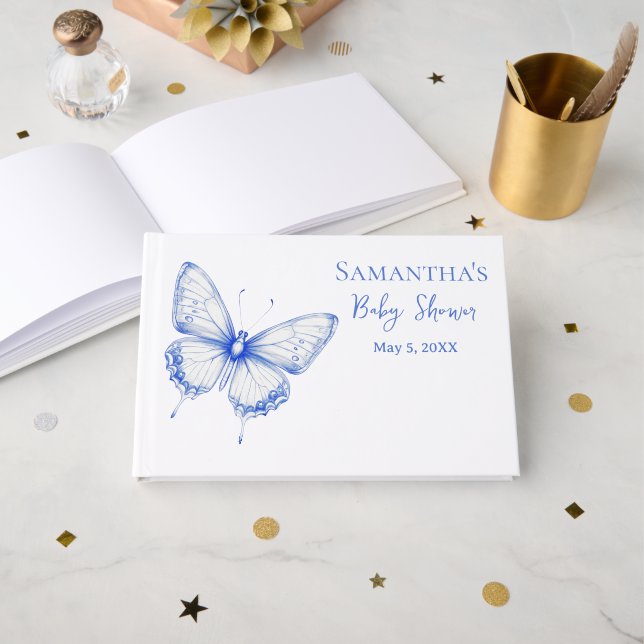 Libro De Visitas Chinoiserie Butterfly Baby Shower (Anverso Abierto)