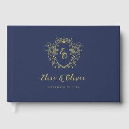 Libro De Visitas Chinoiserie Monograma Escudo Relieve metalizado Bo