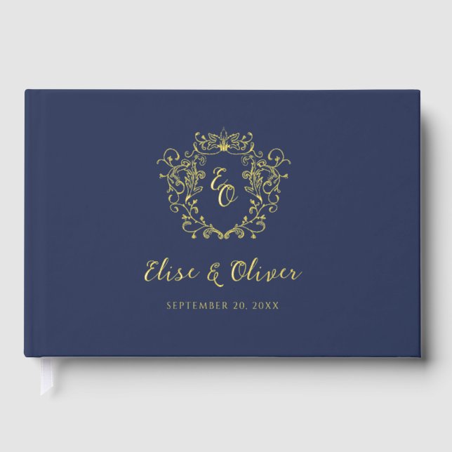 Libro De Visitas Chinoiserie Monograma Escudo Relieve metalizado Bo (Anverso)