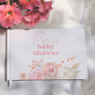 Libro De Visitas Chorreado de Rosa Retró Floral Chica Baby Shower