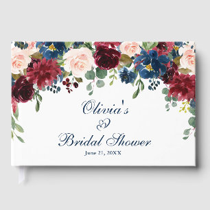 Libro De Visitas Chorro de novia floral de color azul marino de Bor