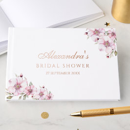 Libro De Visitas Chorro Nupcial Floral de Rosas Rosadas Elegantes