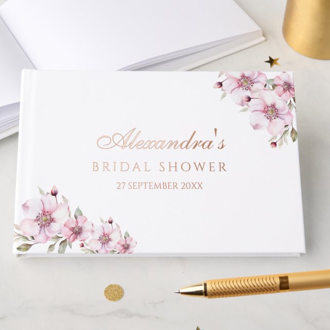 Libro De Visitas Chorro Nupcial Floral de Rosas Rosadas Elegantes (Subido por el creador)