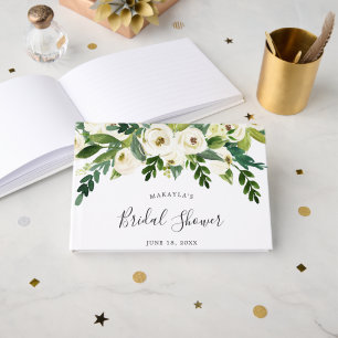 Libro De Visitas Chorro Nupcial Floral de Verde con Rosas Blancas E