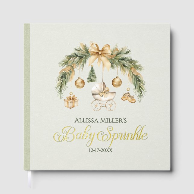 Libro De Visitas Christmas Watercolor Greenery Winter Baby Sprinkle (Anverso)