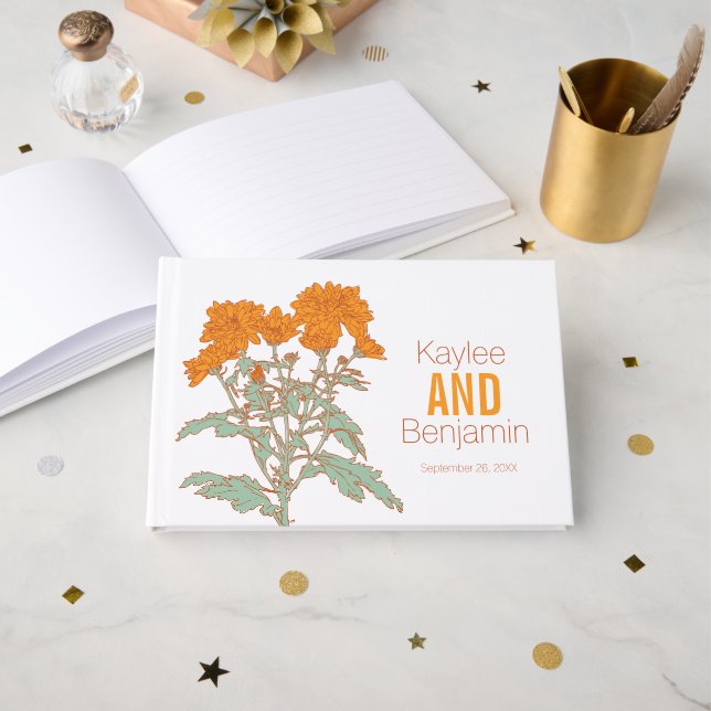 Libro De Visitas Chrysanthemum orange fall flower wedding  (Anverso Abierto)