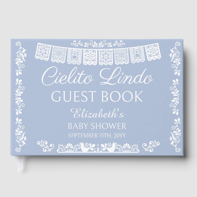 Libro De Visitas Cielito Lindo Dusty Blue Baby Shower (Anverso)
