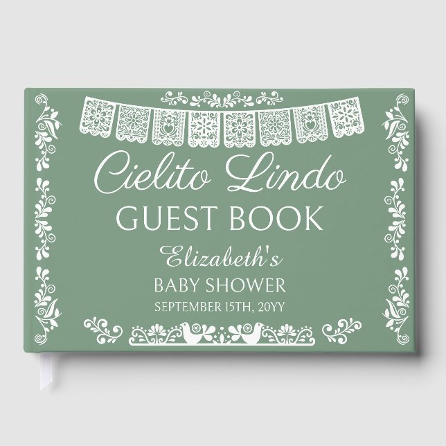 Libro De Visitas Cielito Lindo Sage Green Baby Shower (Anverso)