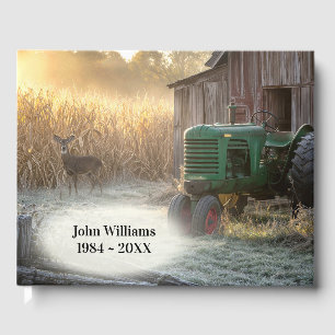 Libro De Visitas Ciervos con un Tractor Antiguo y Granero