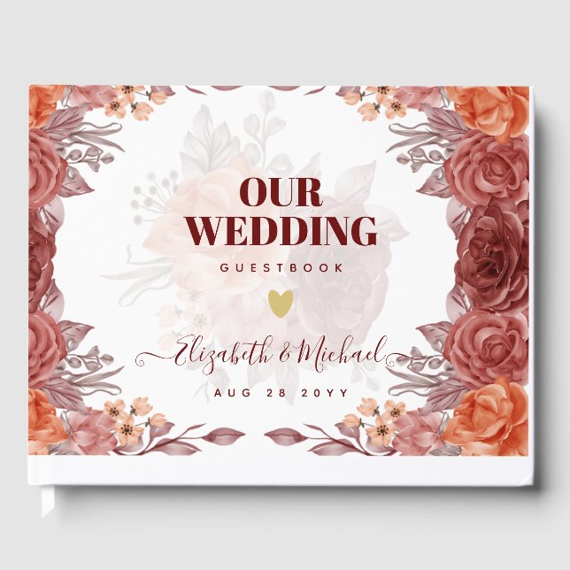 Libro De Visitas Cinnamon Terracotta FALL BODA Botánico Floral (Anverso)