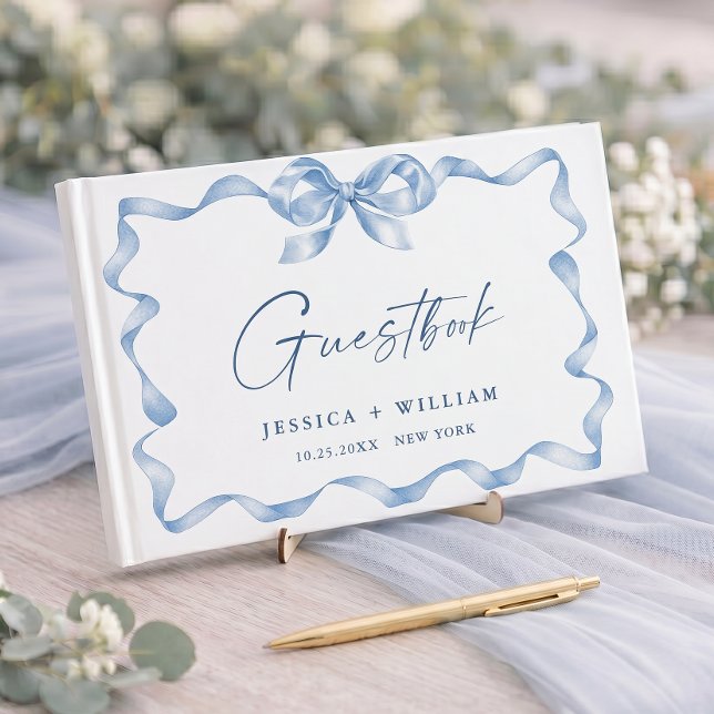 Libro De Visitas Cinta de arco dibujada a mano azul boda (Subido por el creador)