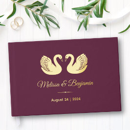 Libro De Visitas Cisnes de Relieve metalizado dorado en Boda de Bor