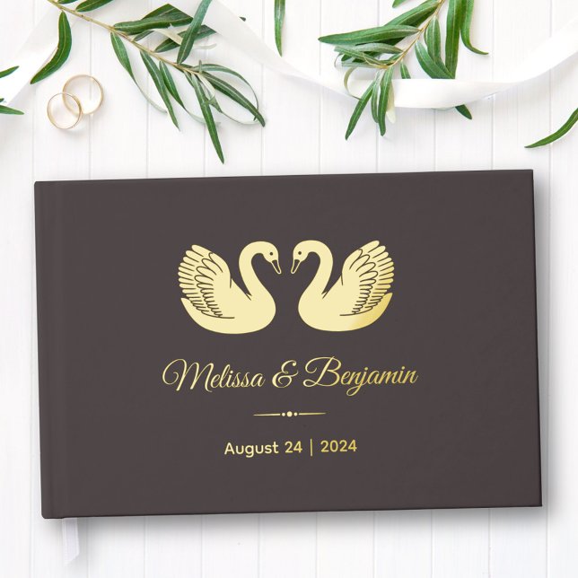 Libro De Visitas Cisnes de Relieve metalizado dorado en Boda marrón (Subido por el creador)