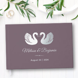 Libro De Visitas Cisnes de Relieve metalizado plateado en Boda mora