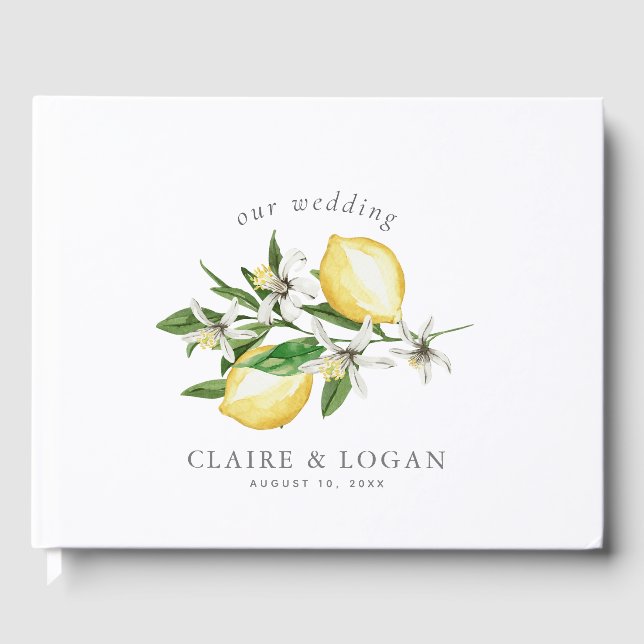 Libro De Visitas Citrus Lemon Floral Watercolor Boda (Anverso)