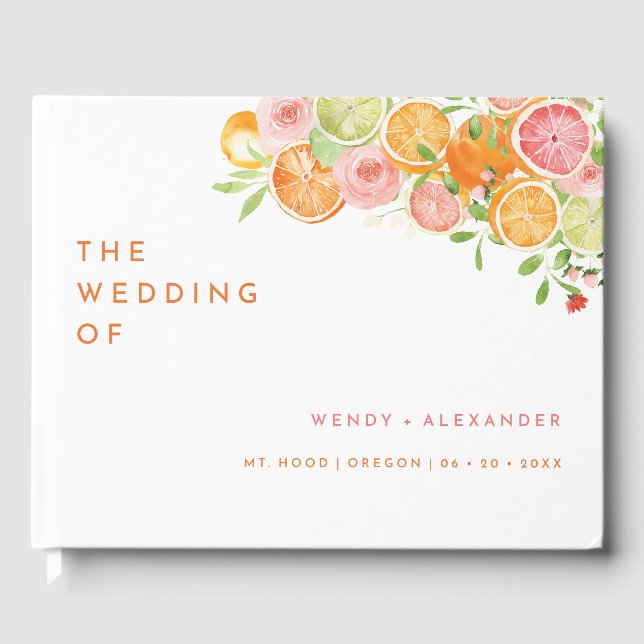 Libro De Visitas Citrus Watercolor Boda Monograma Invitado (Anverso)