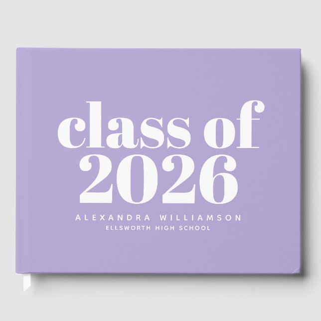 Libro De Visitas Clase de 2026 Lavanda Personalizada Moderna (Anverso)